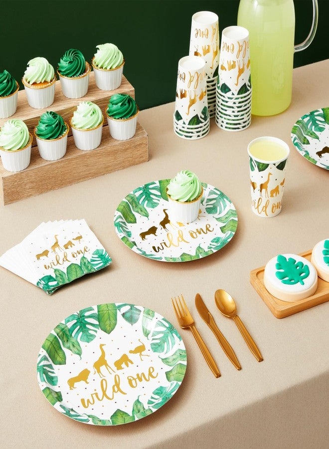 Sparkle and Bash 144-Piece Wild One Safari Party - 9in Paper Plates, 8oz Cups, 6in Flatware & 2-Ply Napkins - Disposable Jungle Tableware & Utensils - Image 3